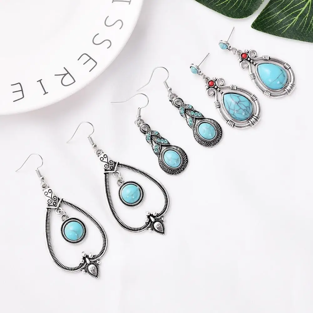 Висячие серьги с голубыми бусинами в богемном ретро стиле для женщин Длинные