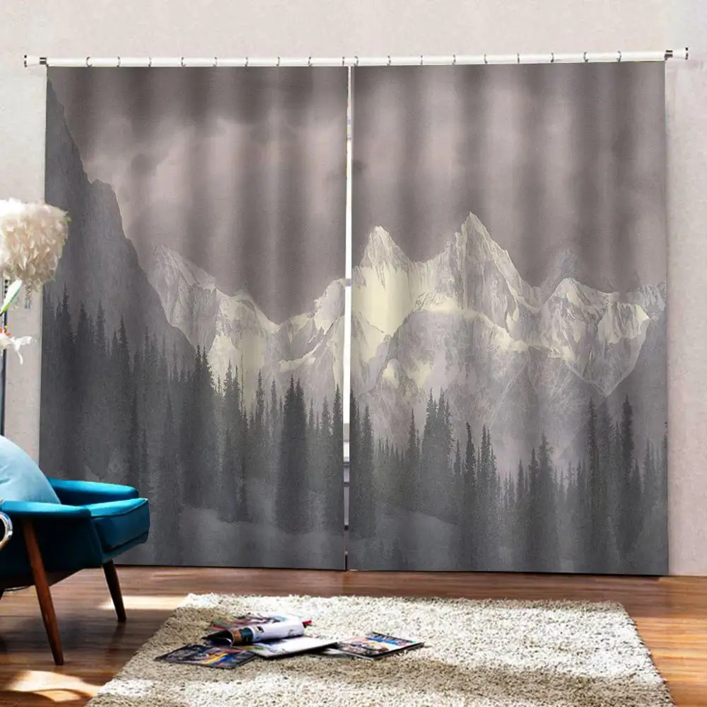 Серые занавески зеркальные для горных фотографий затемняющие оконные роскошные