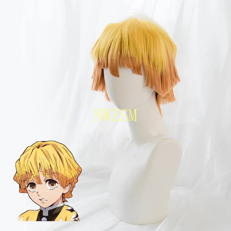 

kids adult wig cosplay Nezuko Tanjirou Kamado Wigs Demon Slayer Kimetsu no Yaiba Cosplay Wigs Zenitsu Agatsuma Golden Short Hair