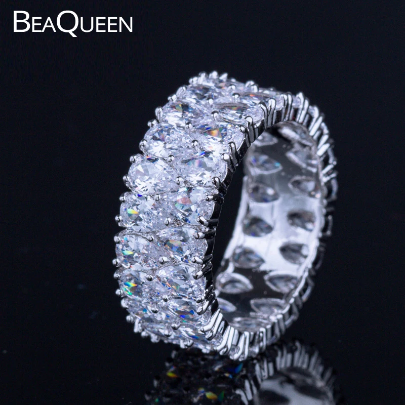 Женские свадебные кольца на палец BeaQueen сверкающие серебряного цвета с фианитом и