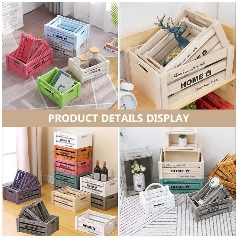 

1 Set of Wooden Retro Crates Simple Display Boxes Household Decorative Boxes