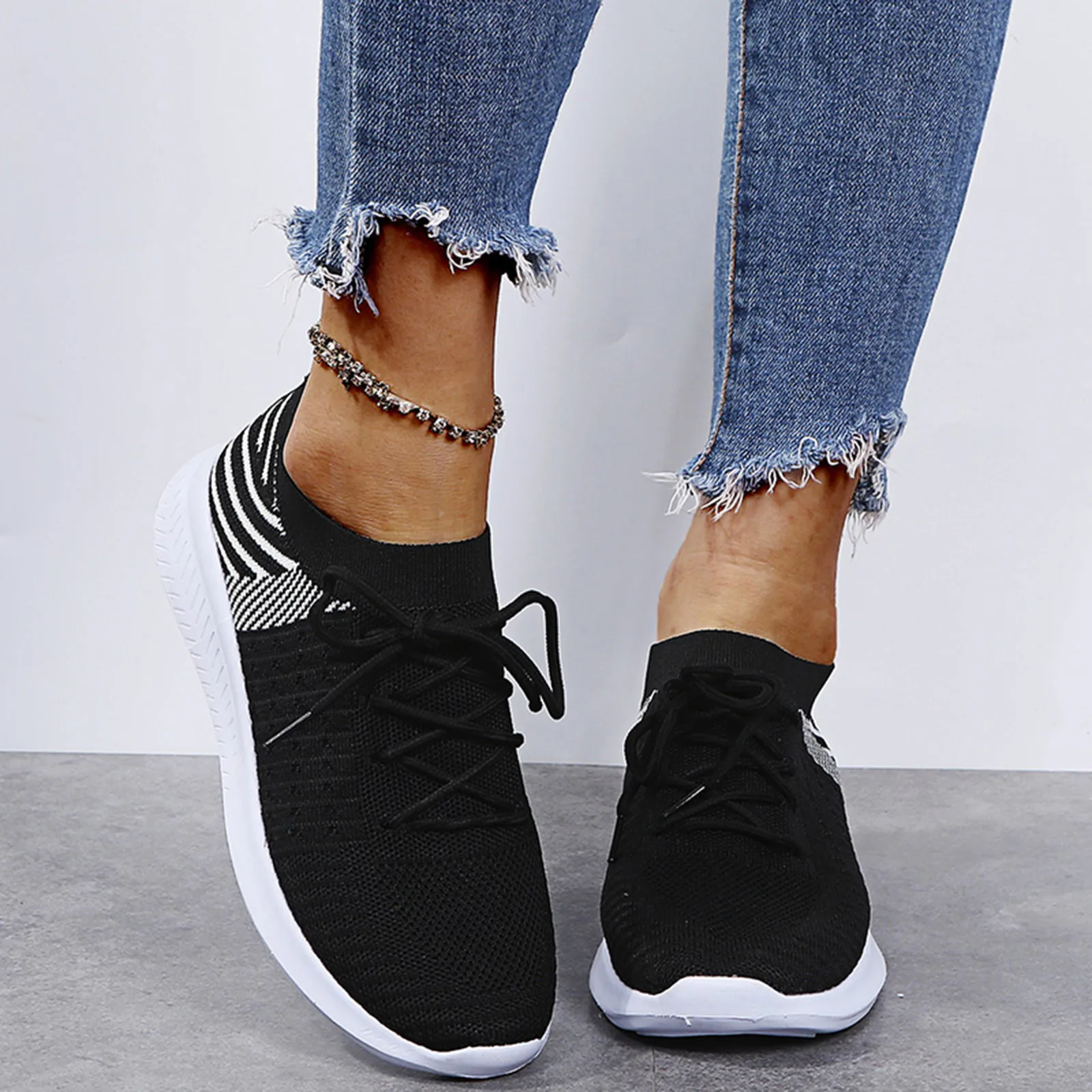 

Women's sneakers Fashion Casual Spring Summer Slip On Mesh Breathable Lace Up flats Walking Sports Sneakers Loafers Shoes #40