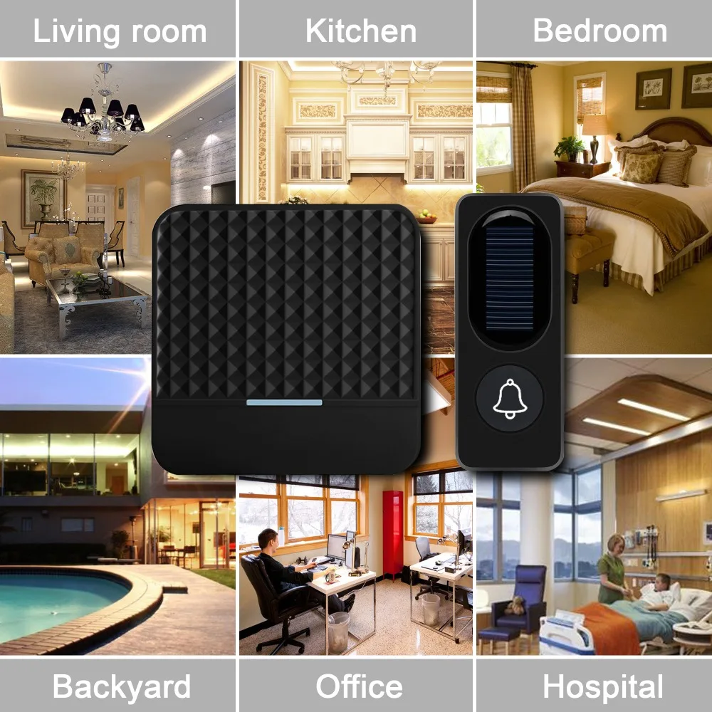 Беспроводной дверной звонок на солнечной батарее домашний IP65 водонепроницаемый