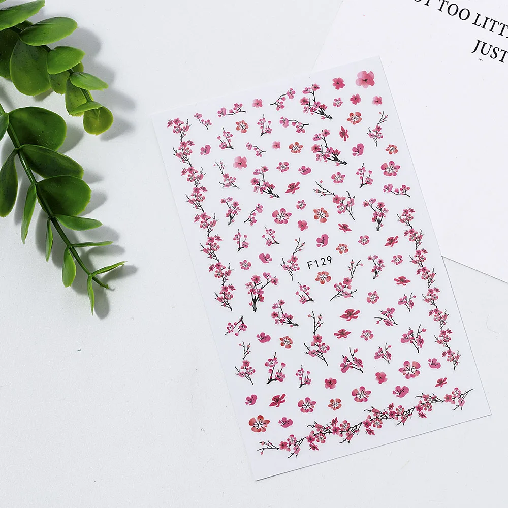 

1 лист украшения для ногтей 3D Цветение сливы ультратонкий клей розовый цветок переводной слайдер для фотографий