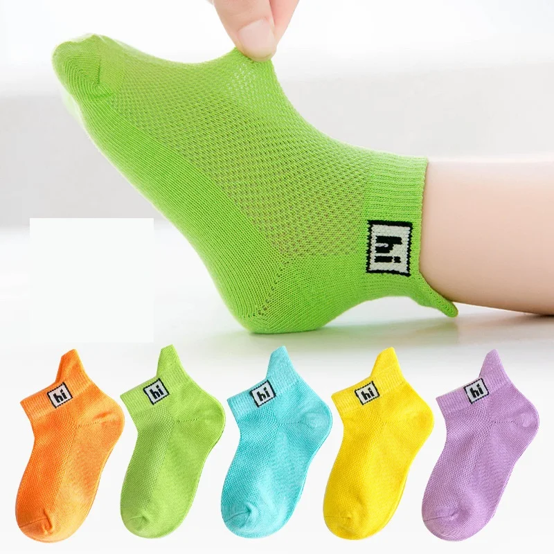 5Pairs/lot Smile Dot Multicolor Mesh Thin Cotton Summer Spring Newborn Boy Kids Socks Baby Girls | Детская одежда и обувь