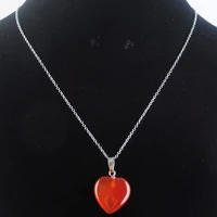 wojiaer couple pendant necklace jewelry natural red agate gemstone bead heart reiki woman suspension chain 18 pn3434