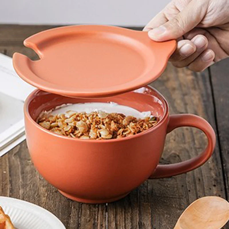 

Чашка для завтрака, керамическая чашка и кружка, японский стиль простой суповая чашка, домашняя кружка с крышкой, овсянка чашки, кружка для м...