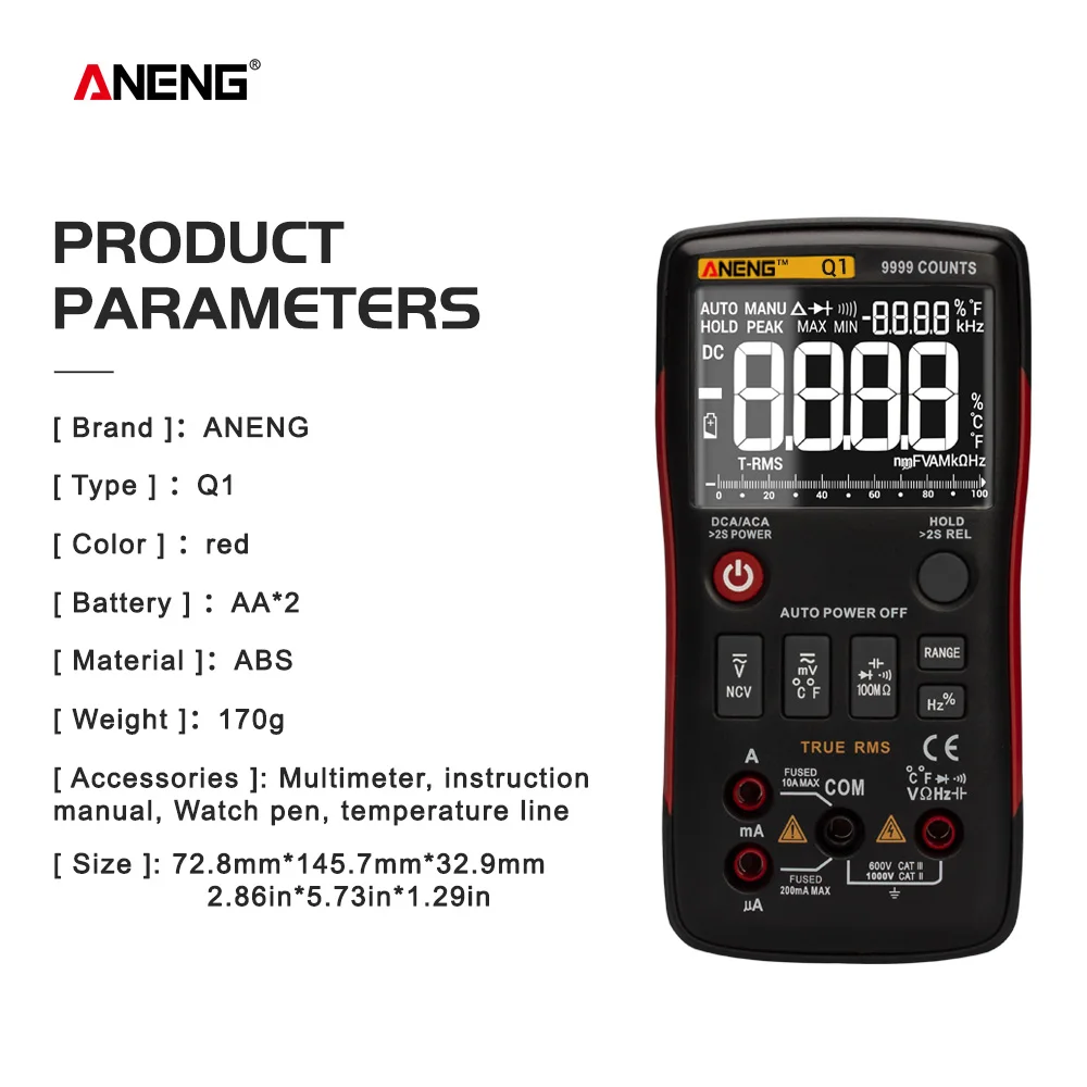 ANENG Q1 мультиметр тестер 9999 мультиметр цифровой rm409 esr meter digital multimeter транзистор тестер указатель напряжения конденсаторов tester мультиметры мультиметр с термопарой dc dc analog multimeter