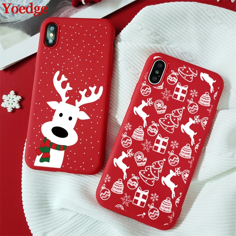 Красный матовый Рождественский Мягкий ТПУ чехол s для iPhone 7 8 6 6S Plus 10 11 Pro XS Max X XR XS чехол для iPhone 7 Plus чехол для телефона