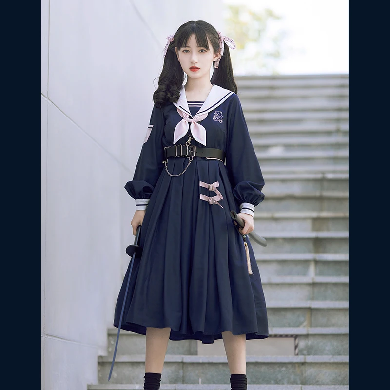 

Japanese princess sweet lolita dress retro sailor collar high waist victorian dress kawaii girl gothic lolita op loli cos