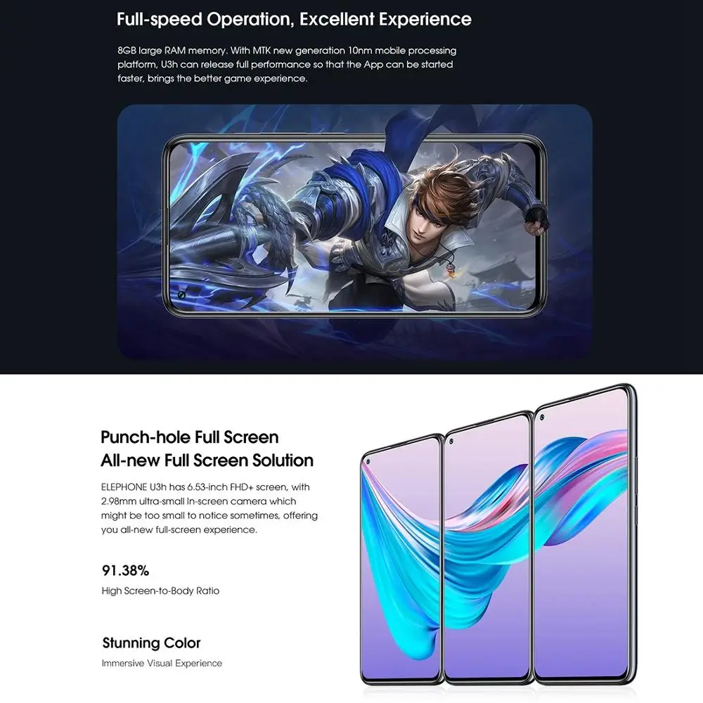 ElEPHONE U3H Android 10 Мобильный телефон 6 53 &quotHelio P70 Octa Core ГБ + 128 24MP селфи 48MP Камера 4G