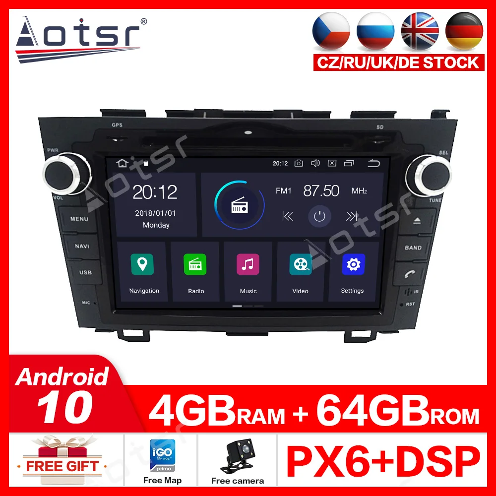 Aotsr Android 10 0 PX6 шестиядерный процессор автомобильная навигация dvd-плеер для HONDA CRV