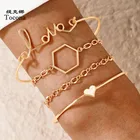 Женские золотистые браслеты Tocona, 4 шт.компл., любовь, сердце, НОВЫЕ геометрические аксессуары из металлического сплава, 18172