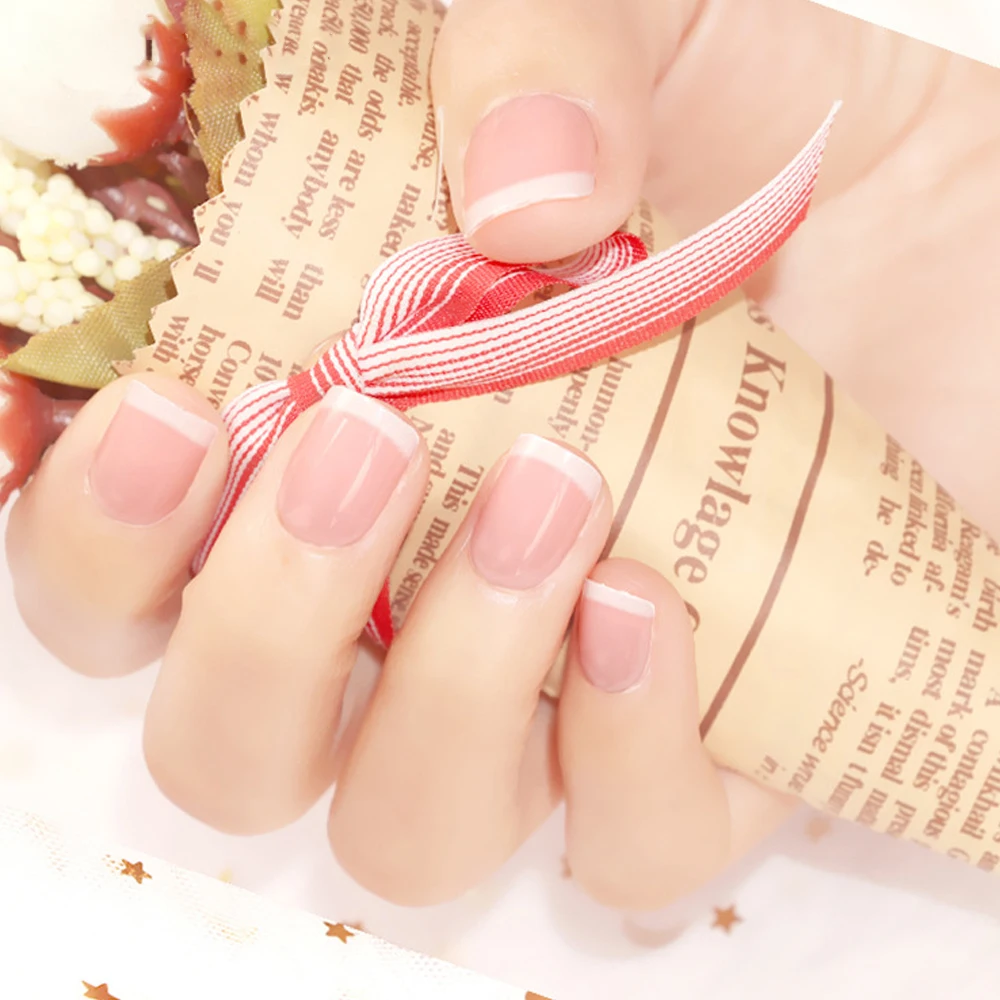 24 шт. натуральные накладные ногти с прозрачным блестящим узором короткие