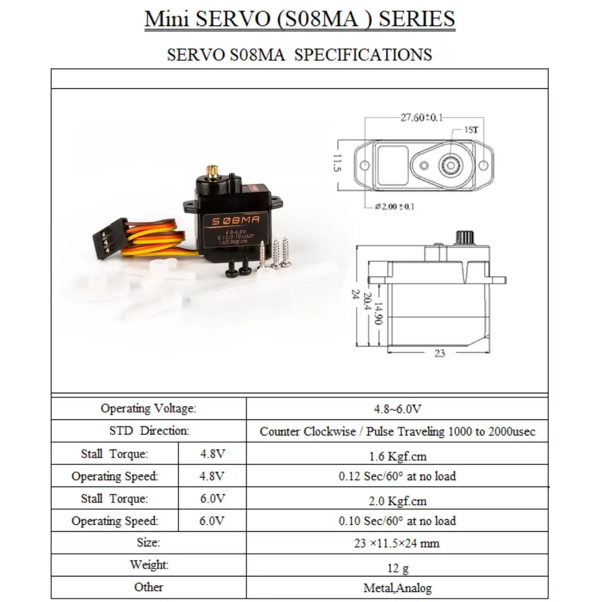 

Bcato S08MA 12g металлическая Шестерня микро Аналоговый сервопривод для радиоуправляемого Робота автомобиля вертолета самолета дрона Futaba/JR унив...