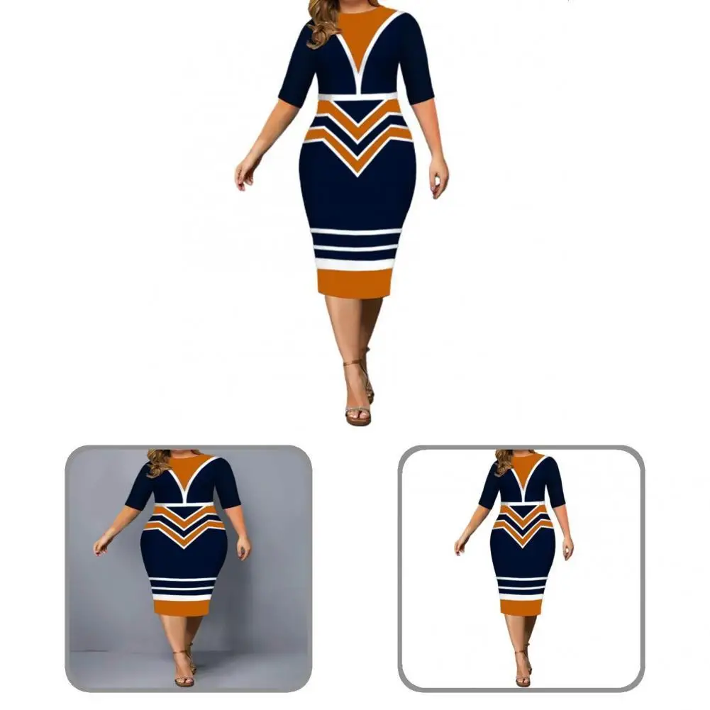 

Stretch Trendy Pullover Autumn Dress O Neck Lady Dress Slim for Shopping