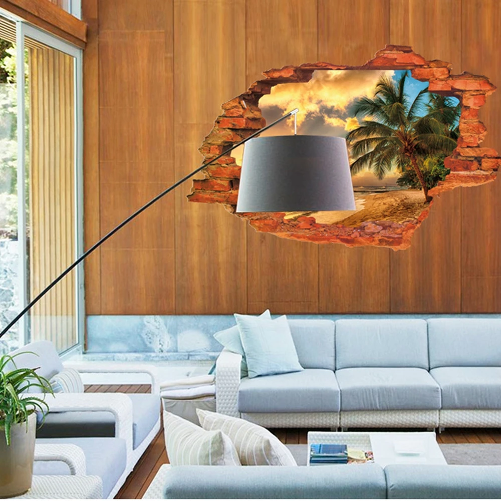 Винтажные 3D наклейки на стены кирпичные декорации закаты пляж пейзаж остров