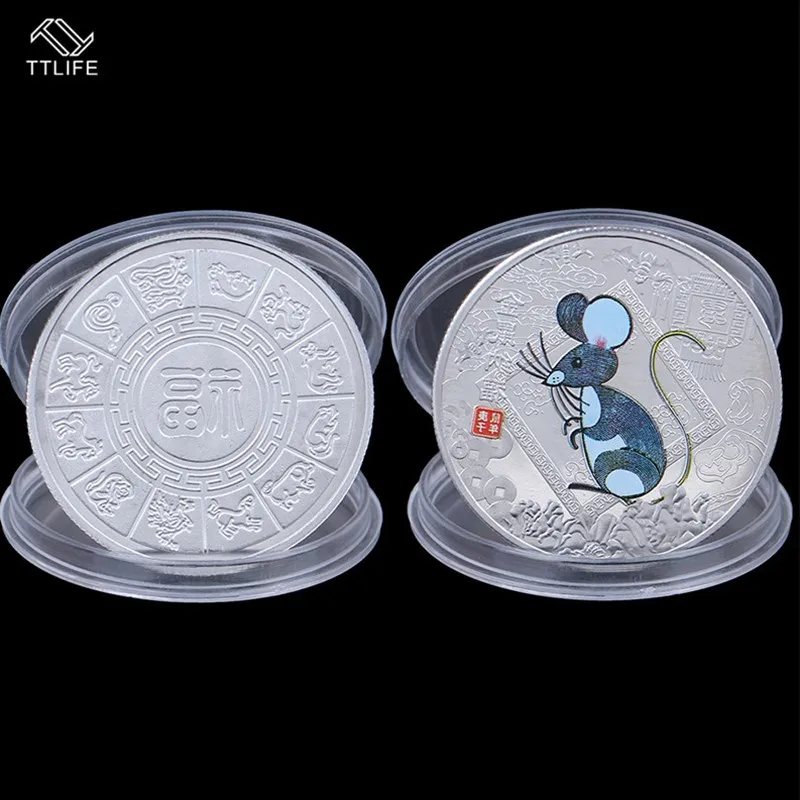 TTLIFE 1 шт. 2020 года бело серые кисточки Монетка китайского зодиака сувенирная