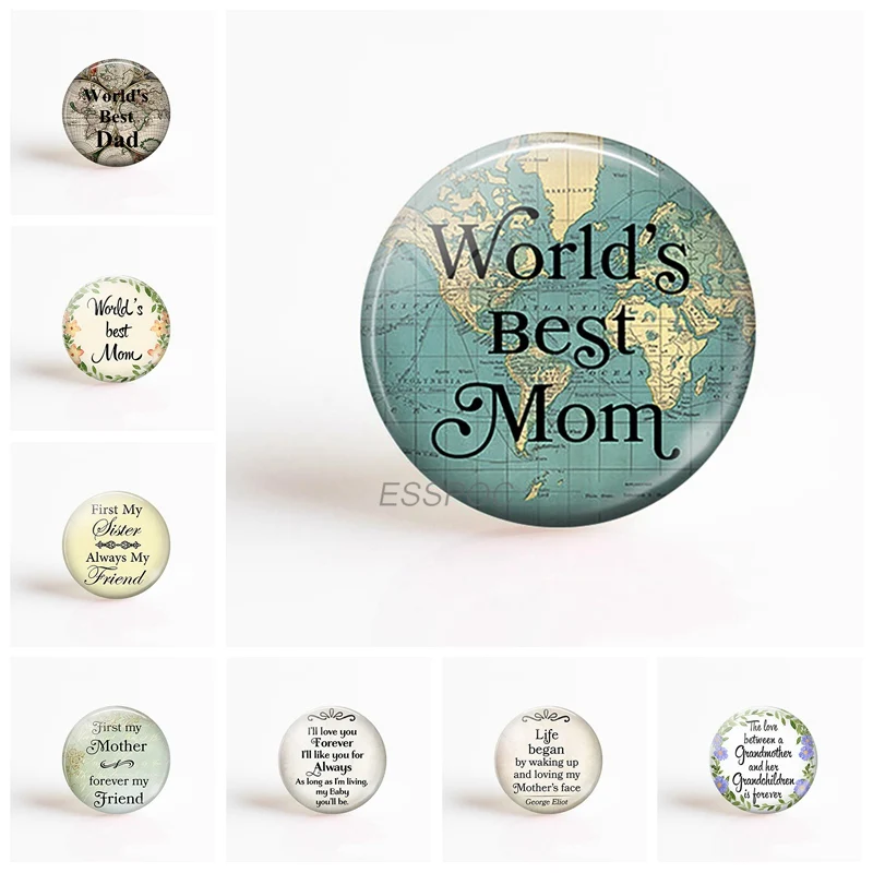 

5Pcs/lot Love Mom Love Dad Sisters Family Quotes Round 25MM Glass Cabochon Letter Print DIY Pendant Jewelry Supplies