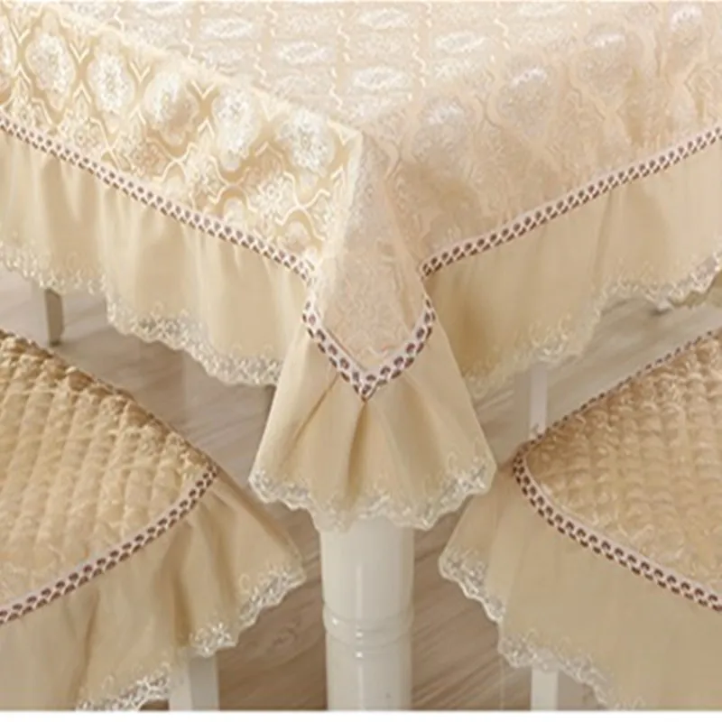 

New Year'S Tablecloth Set Modern Dining Chair Covers 13 pcs Lace Jacquard Table Cover Rectangle Table Cloth Kitchen Seat Cushion
