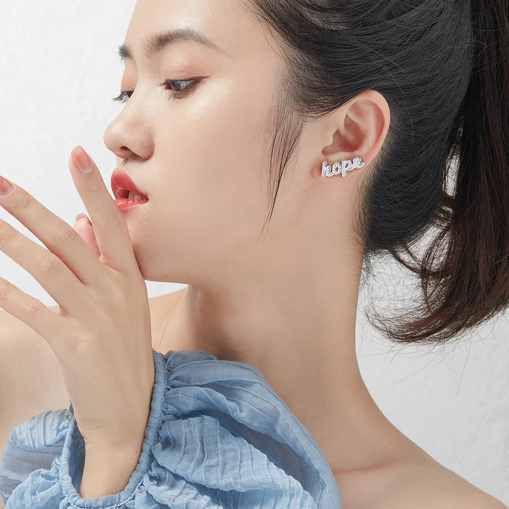 

SILVERHOO 925 Sterling Silver Asymmetry Letter Star Earrings Stud Blue Austria Crystal Earrings For Women Romantic Fine Jewelry