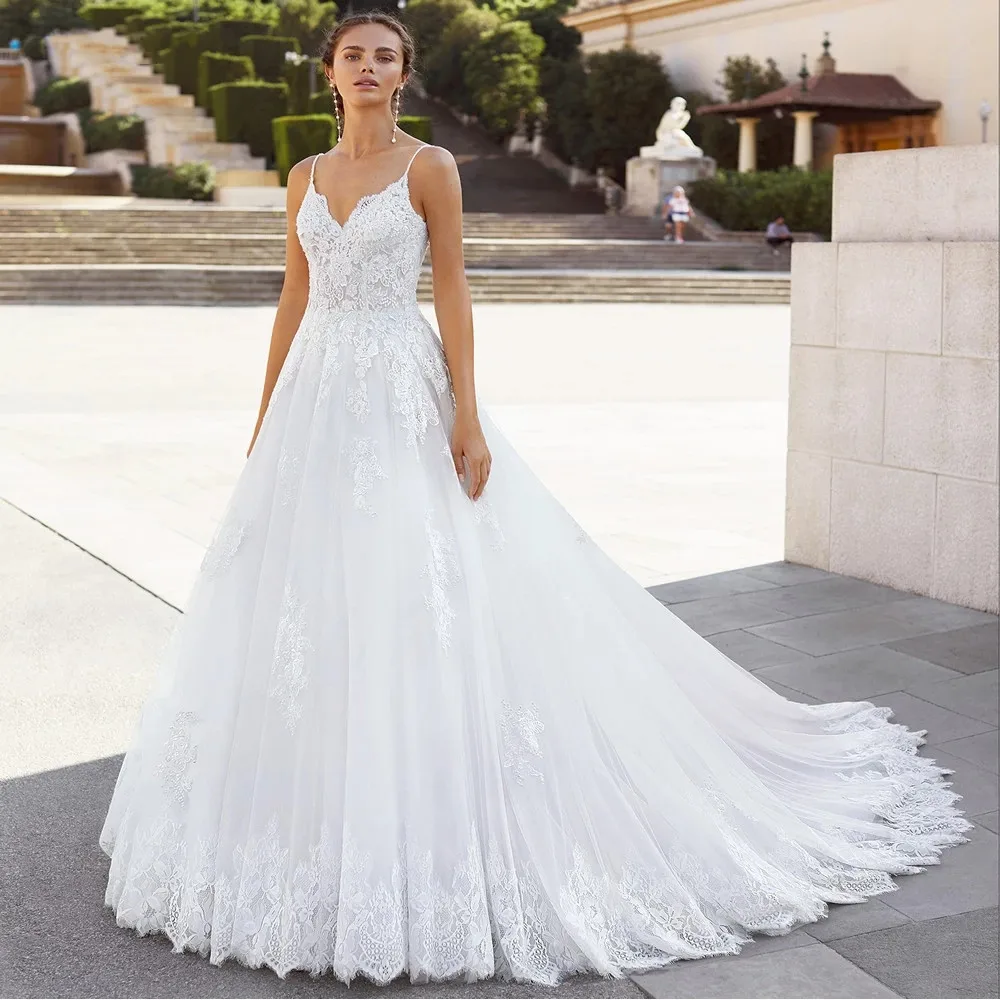

New Arrive A-line Wedding Dress Lace for women V-Neck Neckline Open-Back Plus Size Bride Gown 2021 Vestidos De Newest