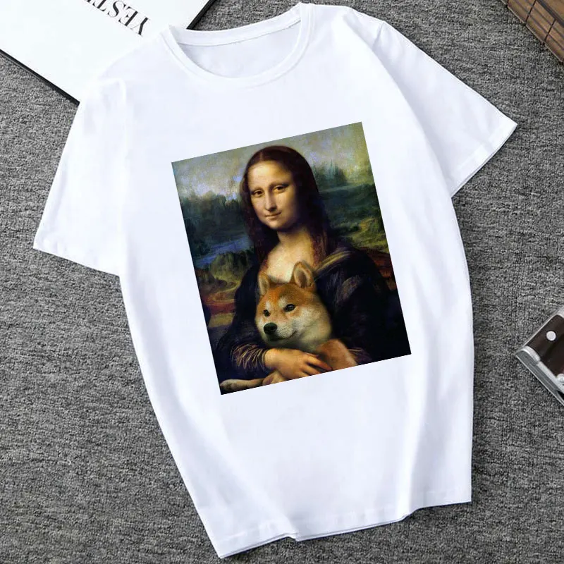 2465 Mona Lisa Spoof персональные футболки женские модные футболки Harajuku летние с коротким рукавом и круглым вырезом белые Топы Рубашки Camiseta Femina - Цвет: 2465