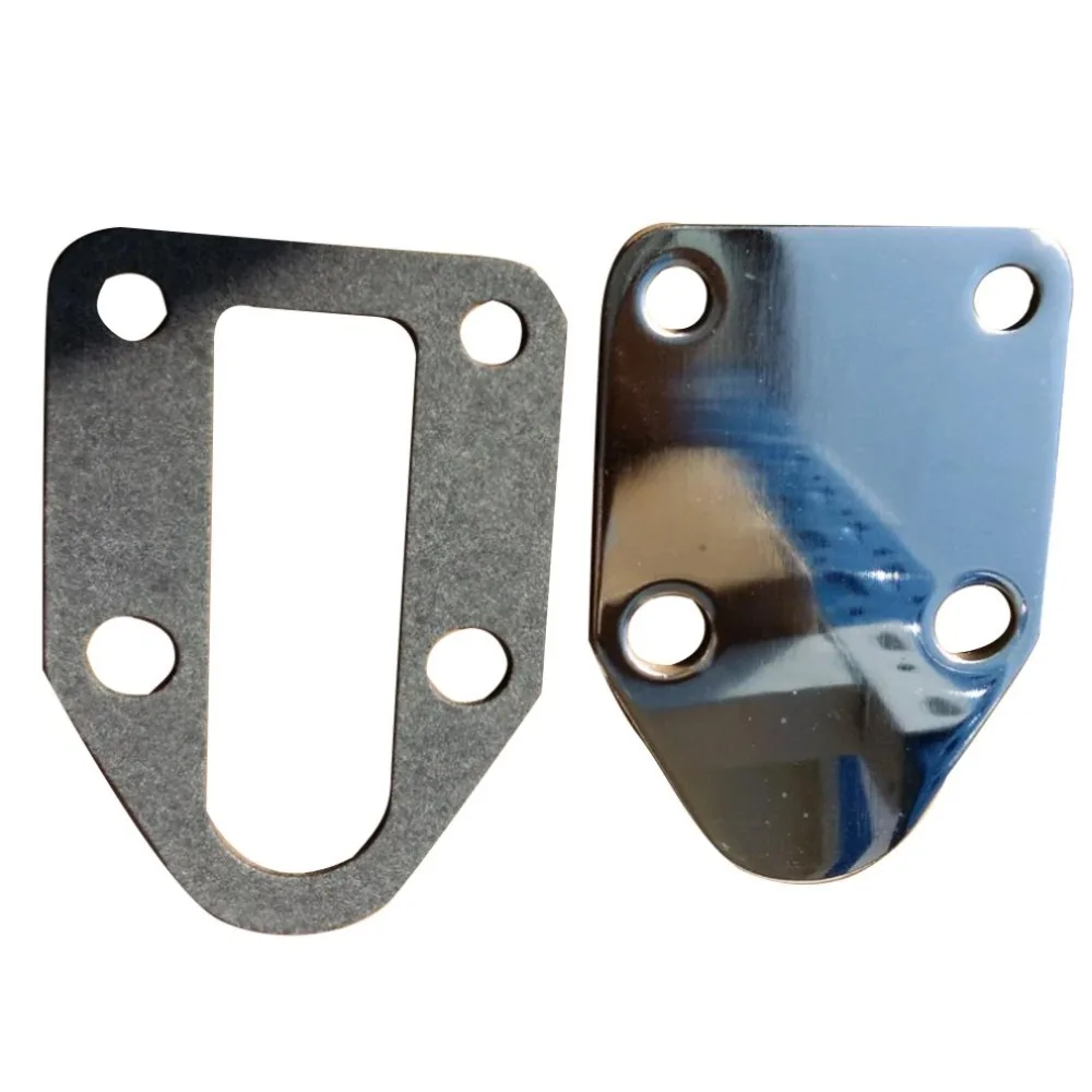 

SBC Chrome Fuel Pump Block Off Plate With Gasket 283 327 350 383 400 SB Chevy with Stainless Steel