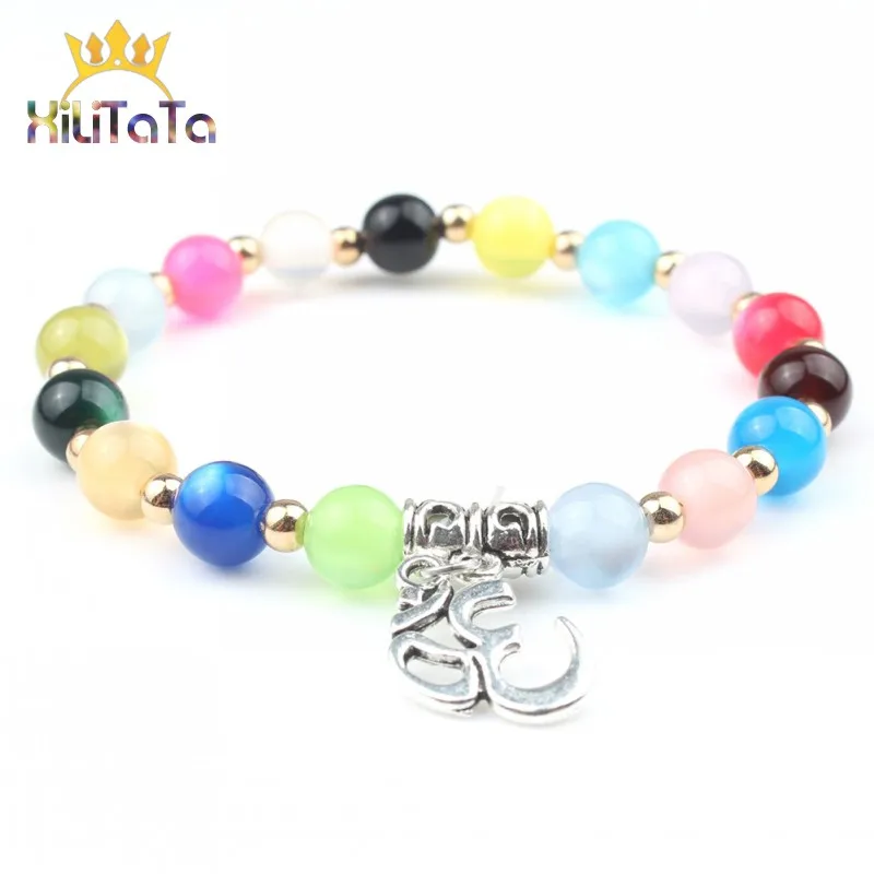 Браслет с агатом Лазуритом тигровым глазом бирюзой чакрами браслеты для йоги |