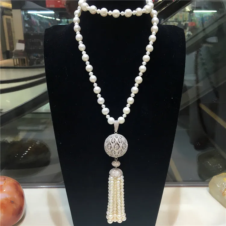 Лидер продаж длинное ожерелье 75 см из белого пресноводного жемчуга с