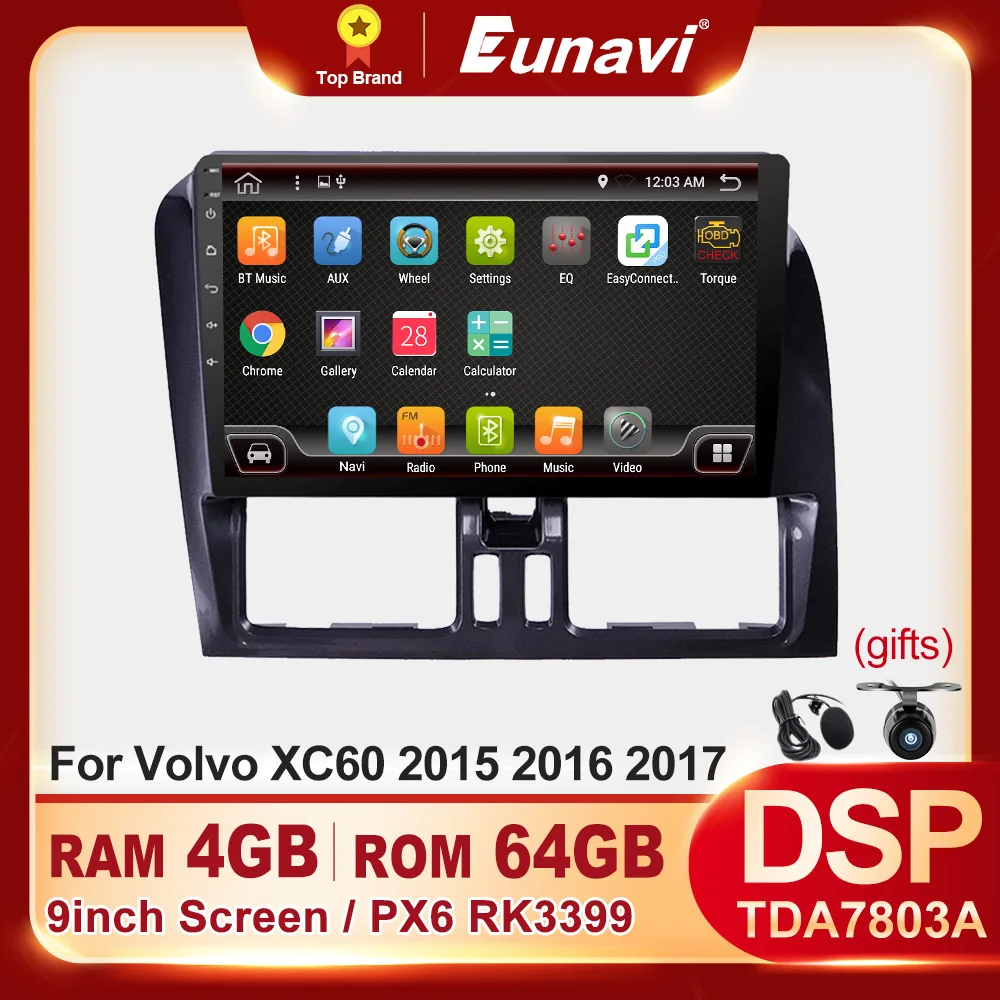 

Автомагнитола Eunavi, 9 дюймов, Android, мультимедийный видеоплеер для Volvo XC60 2015 2016 2017, 4 ГБ, 64 ГБ, GPS-навигация, 1 Din, без dvd