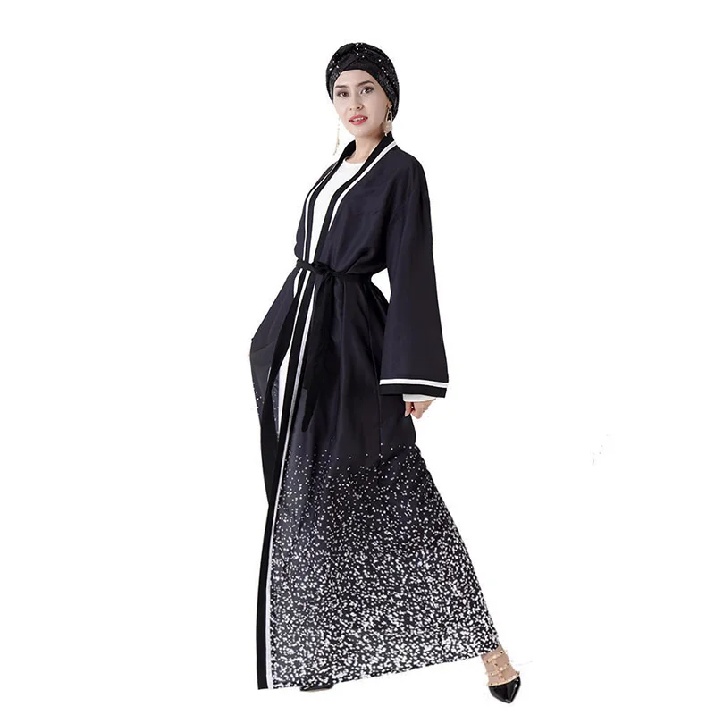 Платье в полоску с модным принтом на Ближнем Востоке, женское платье в арабском, мусульманском, туристическом стиле, кардиган с длинными рук...