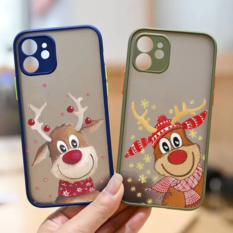 

Christmas Deer Phone Case matte transparent For Clear Funda sapphire iPhone 7 8 x xs xr 11 12 pro plus max mini