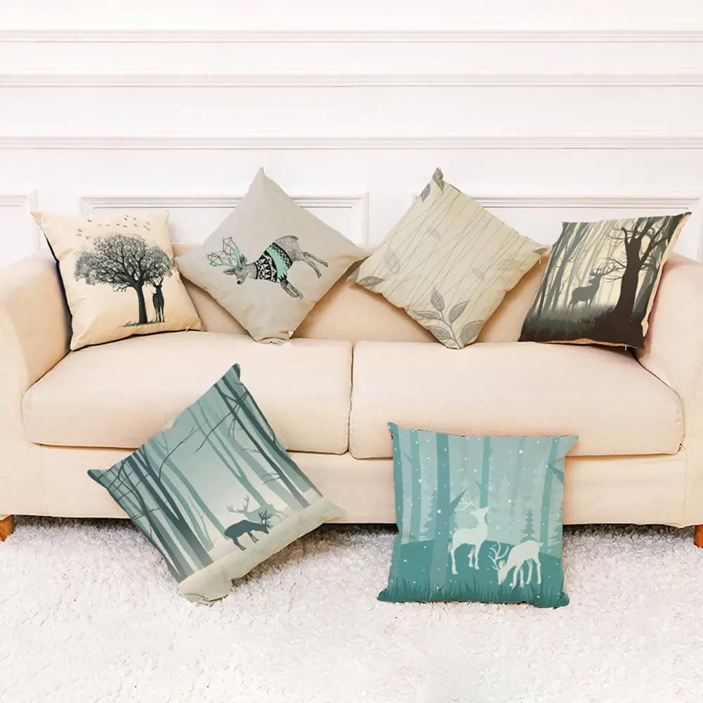 

2Pcs 45cmx45cm Nordic Elk Leaf Throw Pillow Case Linen Square Decorative Pillowcases Home Sofa Bed Cushion Cover Decoration
