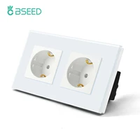 bseed double socket european russia standard 16a wall plug white black grey gold crystal glass panel electrical home improvement