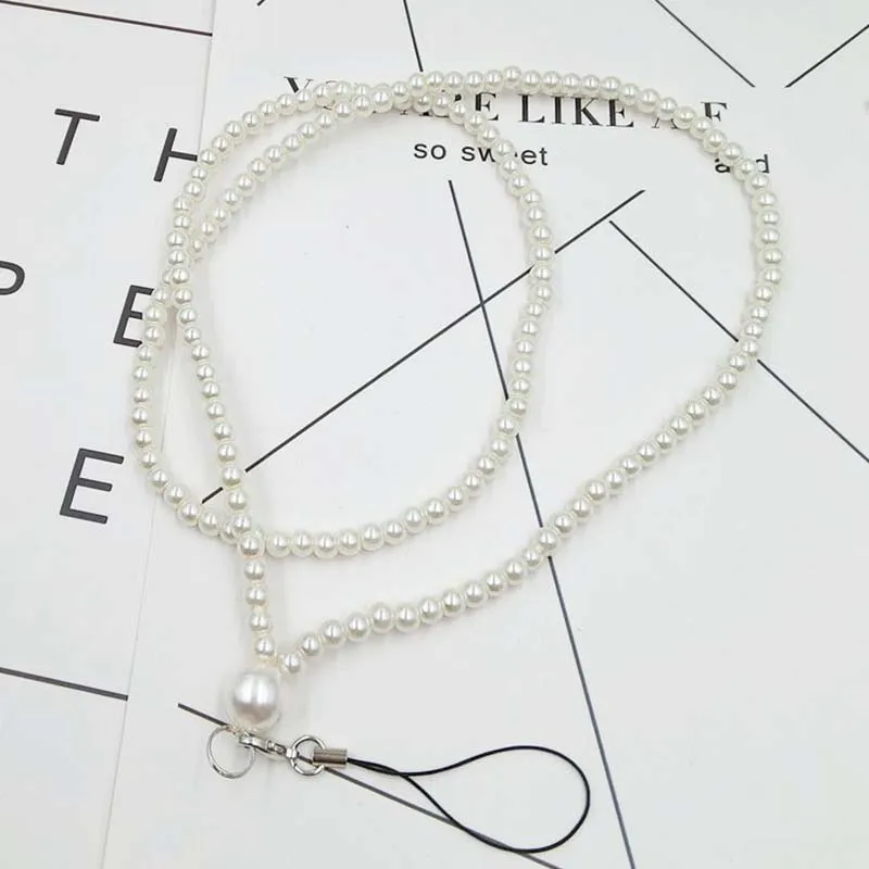 Simulated Pearl Phone Chain Solid Color Long Beaded String Lanyard Cord Anti-lost Mobile Neck Hanging Accessories |
