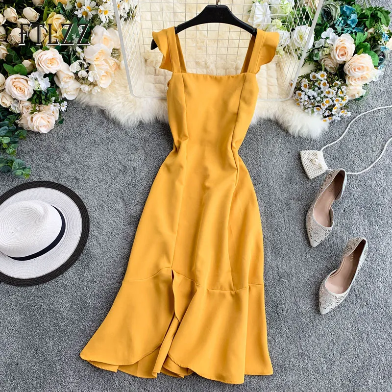 Женское облегающее платье с рюшами на тонких бретельках Пляжное винтажное Бохо