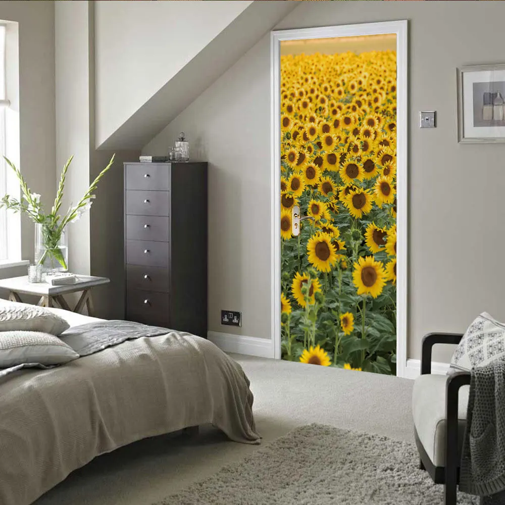 Самоклеящиеся обои ремонт подсолнечника поле Сделай Сам Стикеры на дверь