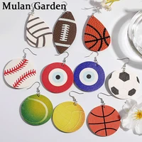 mg new creative personality tennis football earrings cute pendant pu leather earrings fashion jewelry women accessories gifts