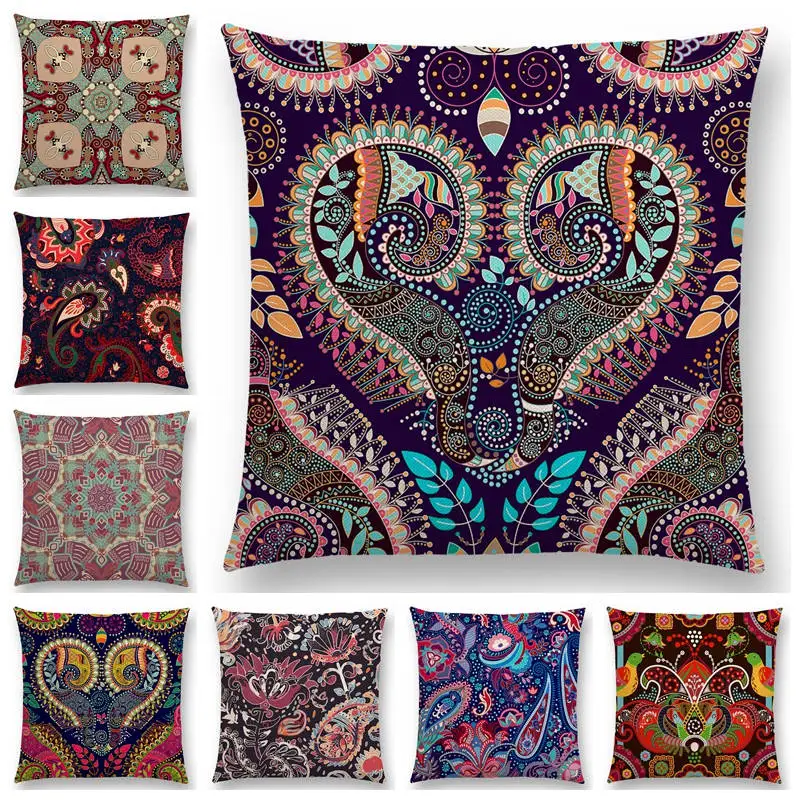 Декоративный чехол для подушки в стиле бохо с рисунком Пейсли мандалы|Наволочки|