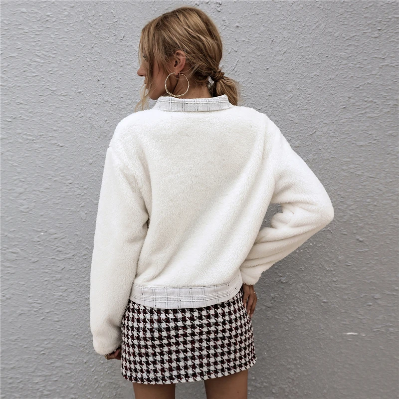 

New 2021 Autumn Winter Women's Jackets Fashionable Pockets Retro lady coat Vintage Wild Warm Checkered Short Tops