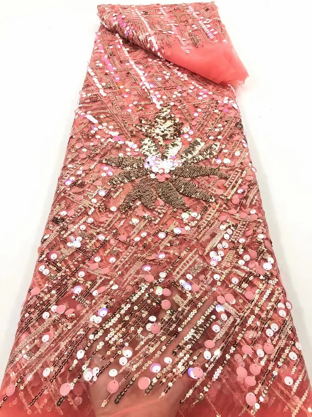 

NFJN12 Top Class African Net Lace Fabric with Sequins,Favorite Design Embroidered French Tulle Lace for Party/Wedding Dress!