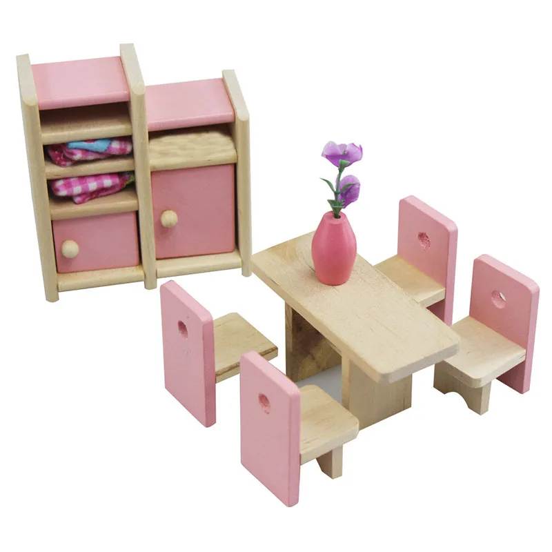 mini dining room Деревянный Кукольный дом Миниатюрный Мебель Семья для спектакля "сделай сам" Кухня игрушки для спальни Семья Костюмы для костюмированной вечеринки - Цвет: mini dining room