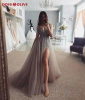 high split sexy v neck beading sequins prom dresses 2021 women vestidos de fiesta formal party backless gala jurken evening gown