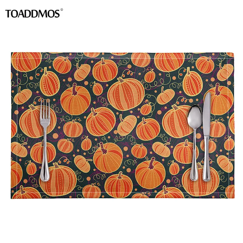 

TOADDMOS Thanksgiving Decor Pumpkin Pattern Place Mats for Dining Table Cute Non-slip Kitchen Placemats 4pcs Home Decoration