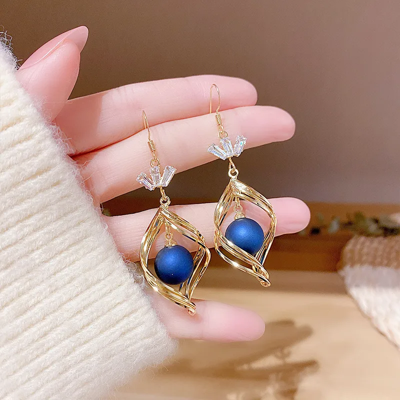 

Korean Fashion New Style Dangle Earrings for Women 2021 Luxury Design Long Pearl Earrings Pink Water Drop Jewelry for Women