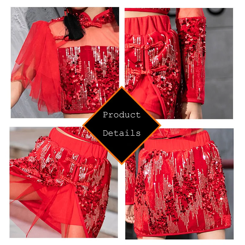 

Sequins Cheerleader Costume For Kids Fashion Wears Performance Costume Dancer Outfits Festival Clothing Jazz Dance Wear DL7091