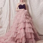 Шикарные Длинные тюлевые юбки, женские юбки, Тюлевая пыльная розовая юбка, пышная Женская одежда, юбка с оборками