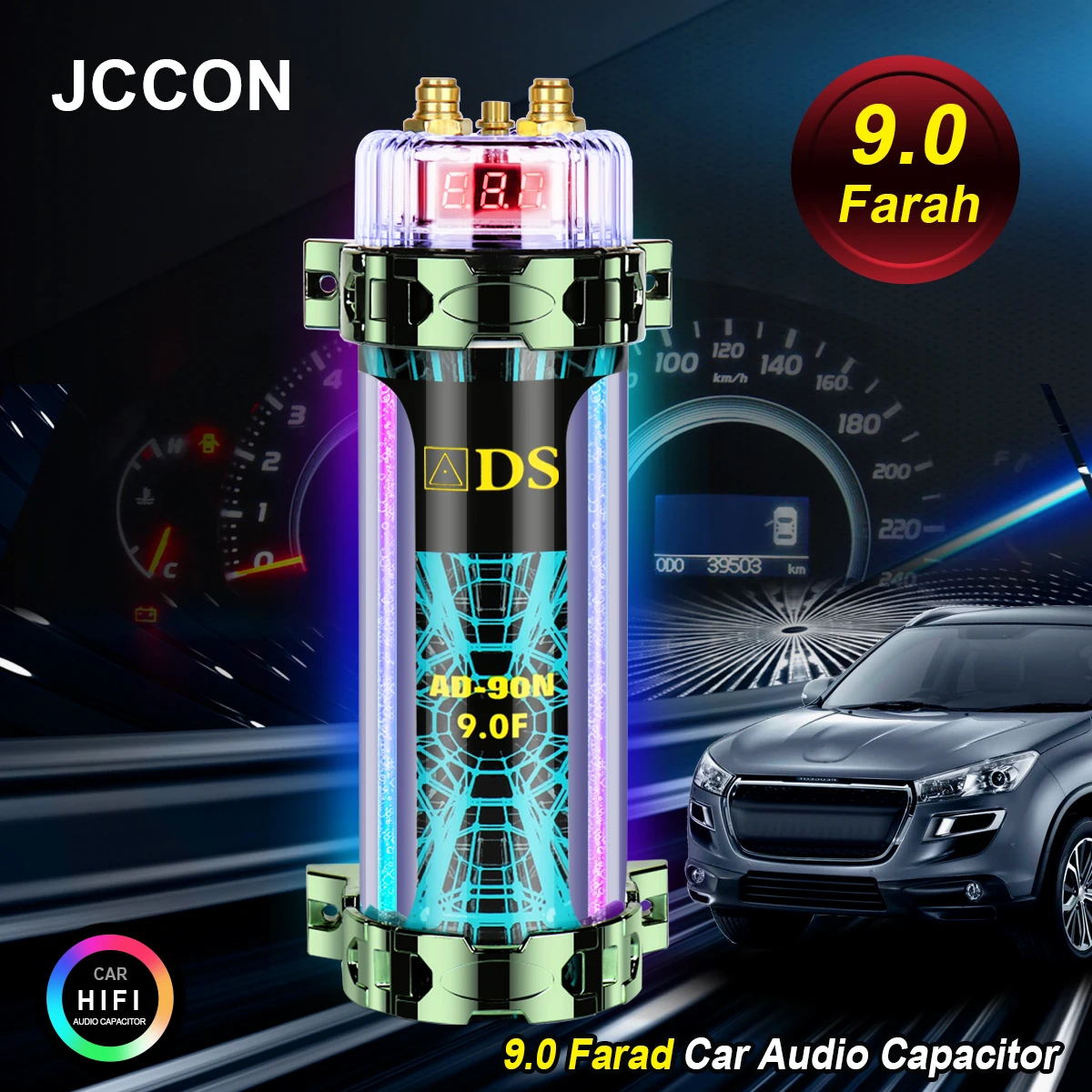 9.0 Farad Car Audio Capacitor Super Power Subwoofer Modified with Lights LED Voltage Display 9F Filter Capacitor Stabilized Pond