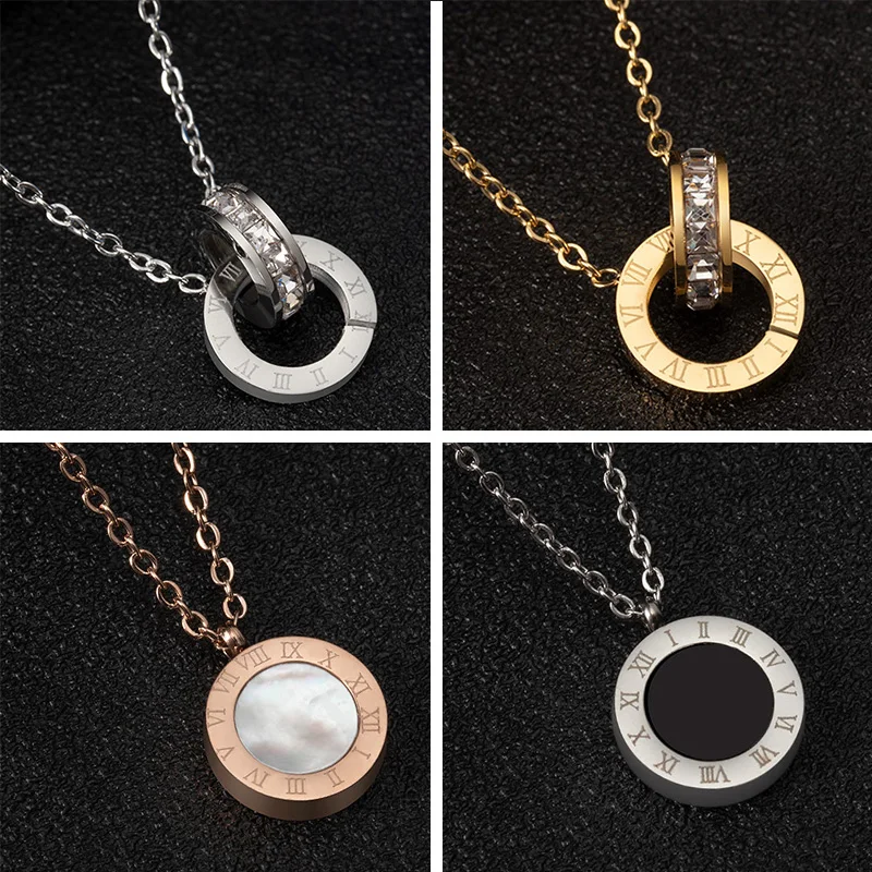 

2021 Crystal Chain Necklace Fashion Luxury Roman number Zircon Pendant Necklace Stainless Steel Necklace For Women Trend Jewelry
